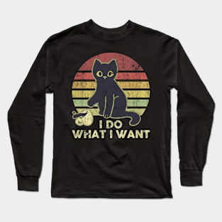 I Do What I Want Black Cat Pouring Coffee Vintage Long Sleeve T-Shirt